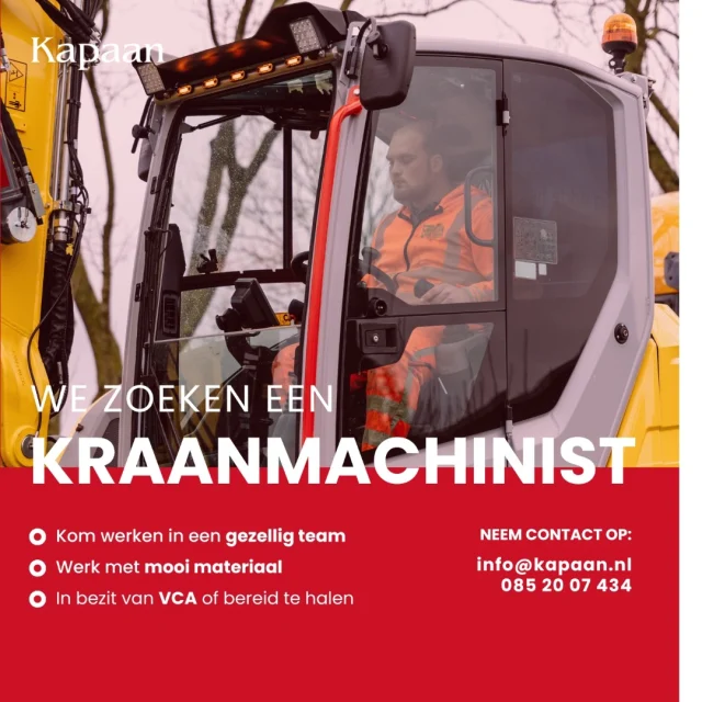 🚜 Wij zoeken een kraanmachinist!Werk je graag buiten, met mooi materieel en in een gezellig team? Bij Kapaan zoeken we iemand die van aanpakken weet!✅ Gezellig team
✅ Mooie machines
✅ VCA of bereid te halen📩 info@kapaan.nl
📞 085 20 07 434
🌐 www.kapaan.nl#kapaan #vacature #kraanmachinist #infra #grondwerk #werkenbij #kesteren #rhenen #opheusden